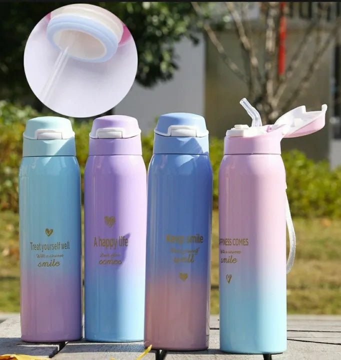 Best Beautiful Sports Water Bottles 500ML Sport Thermos Water Bottle Thermo Mug Stainless Steel Vacuum Flask Mug with Straw Insulation Cup Water Jug Drinking Bottle