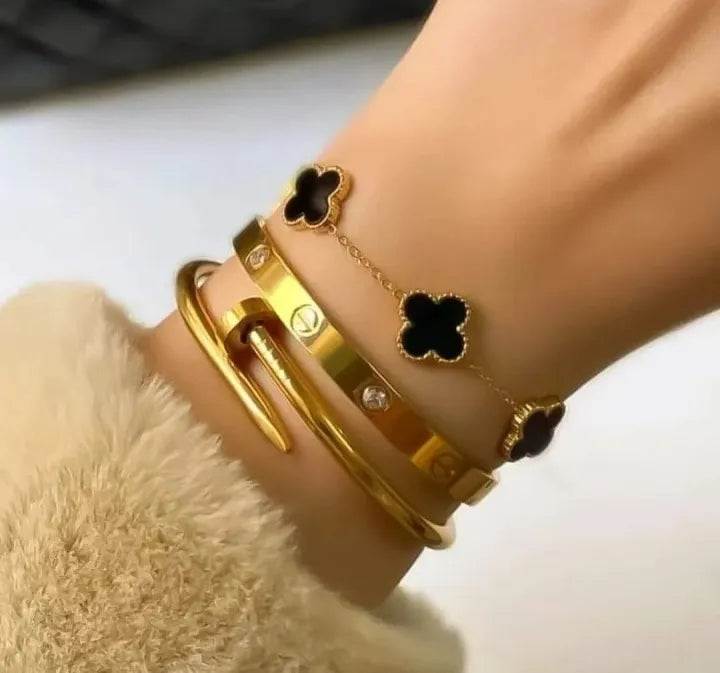 3-Piece Replica Bracelet Set for Women – Trendy Nail & leave Design – Classic Style – All Season, Multicolor Available stainless steel