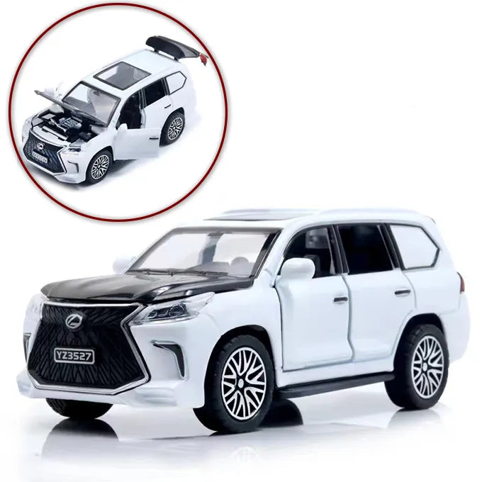 Lexus Land Cruiser Prado - Alloy Children's Sports Model Car Die-Cast Metal Toy Car - Front Doors & Boot & Hood Open - Size Approx. 5 inch - White